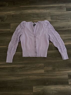 Express Pretty Long Bobble Pointelle Sleeve Cardigan Sweater